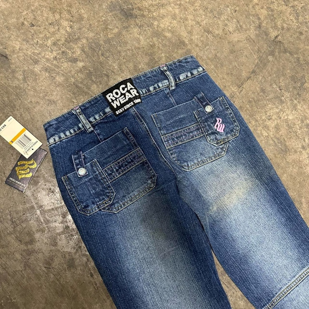Y2K Rocawear bedazzled Deadstock flare jeans blue juniors 7 - Picture 2 of 7